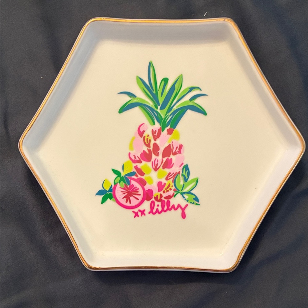 Lilly Pulitzer Hexagonal Trinket Tray with Pineapple Design